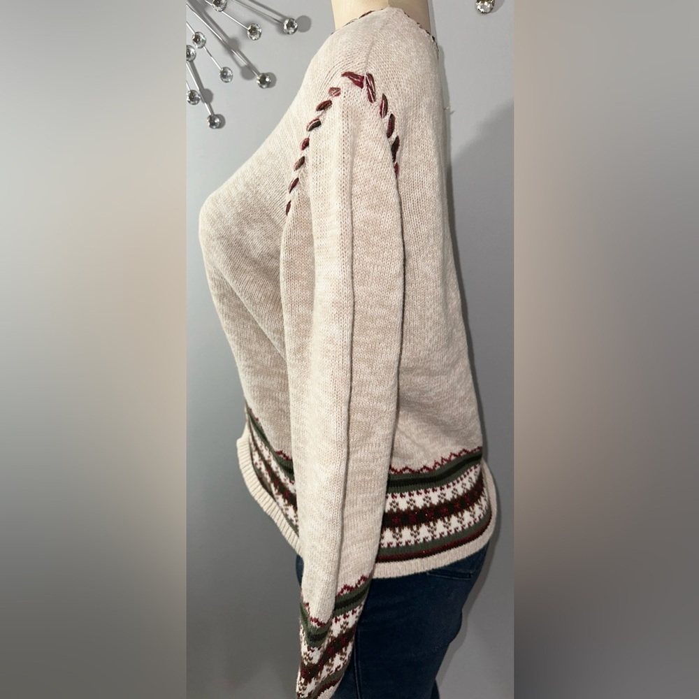 Christopher & Banks Women’s Beige Embroidered‎ Long Sleeve Size L Knit Sweater - Picture 4 of 13